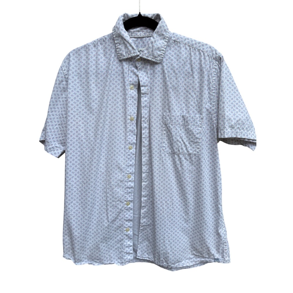 Peter‎ Millar Mens Medium Short Sleeve Button Down Shirt White Geometric Star